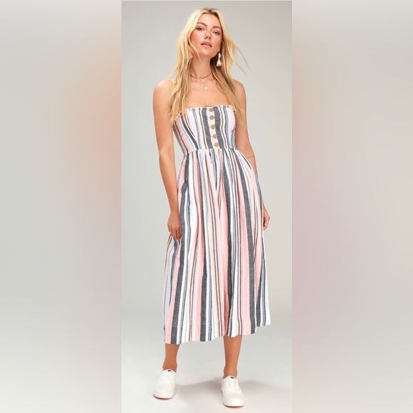 Free People Lilah multicolor Striped pleated Midi Dress size M - Picture 1 of 17